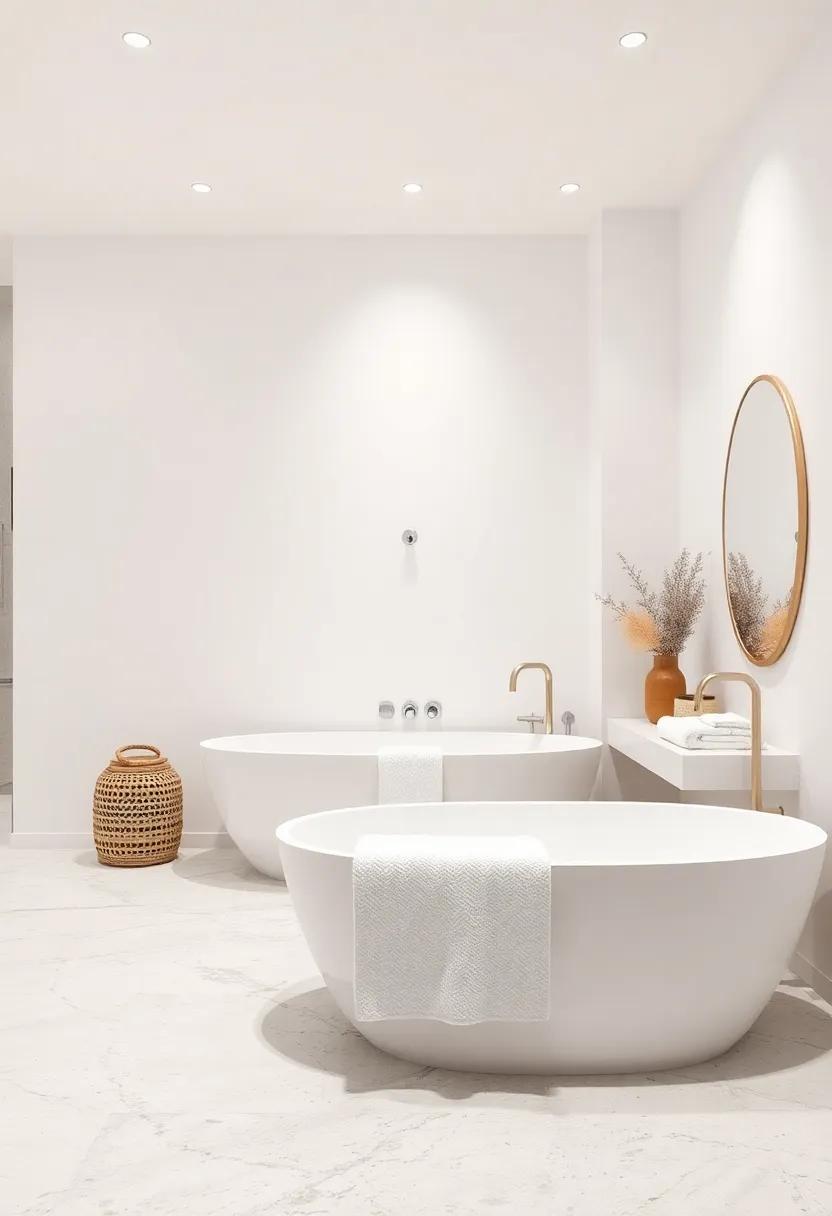 Luxurious Textiles: Select high-quality, plush towels in soft white or cream to add comfort and elegance without introducing color noise