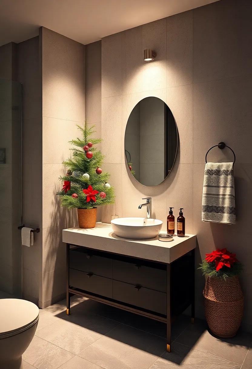 Display a small potted​ evergreen tree or a poinsettia on ​your vanity for a ‌touch ⁣of nature