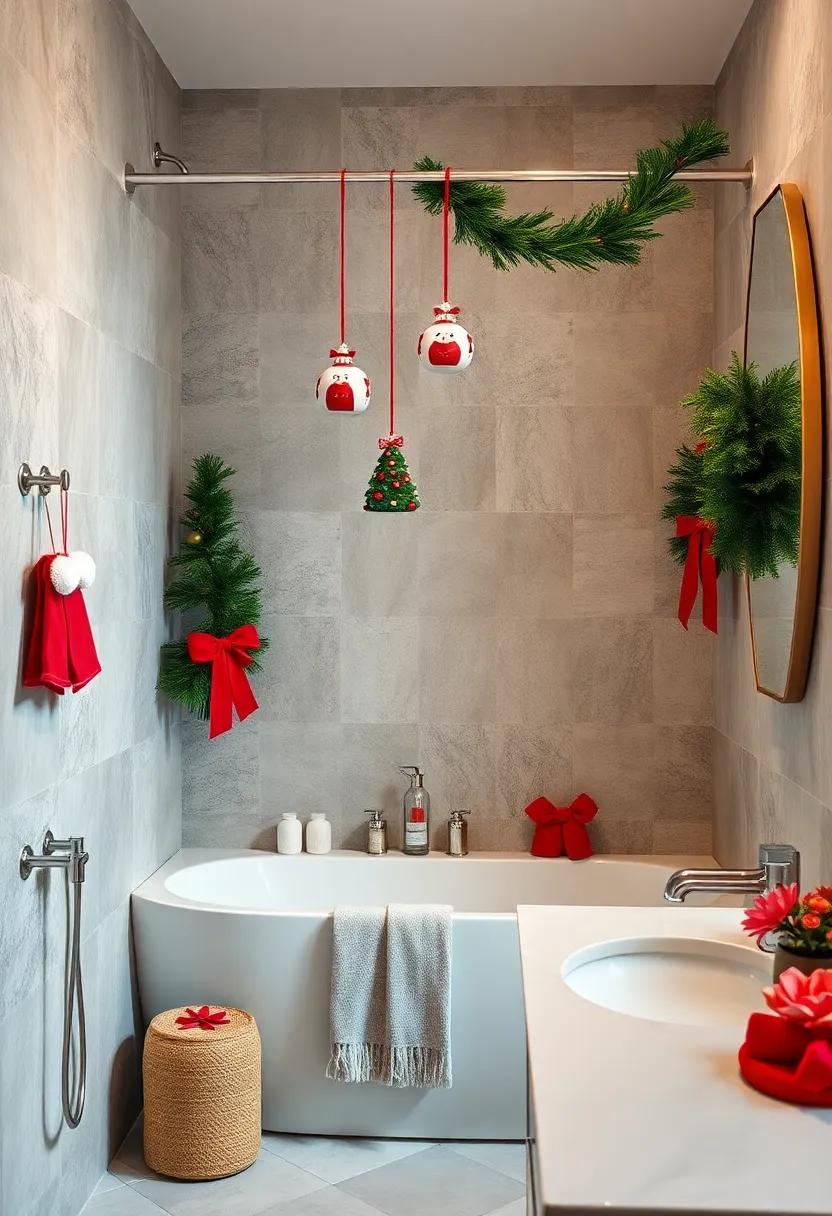 Hang up holiday-themed hand-painted ornaments from your shower⁢ rod or hooks for ‍a playful⁤ look