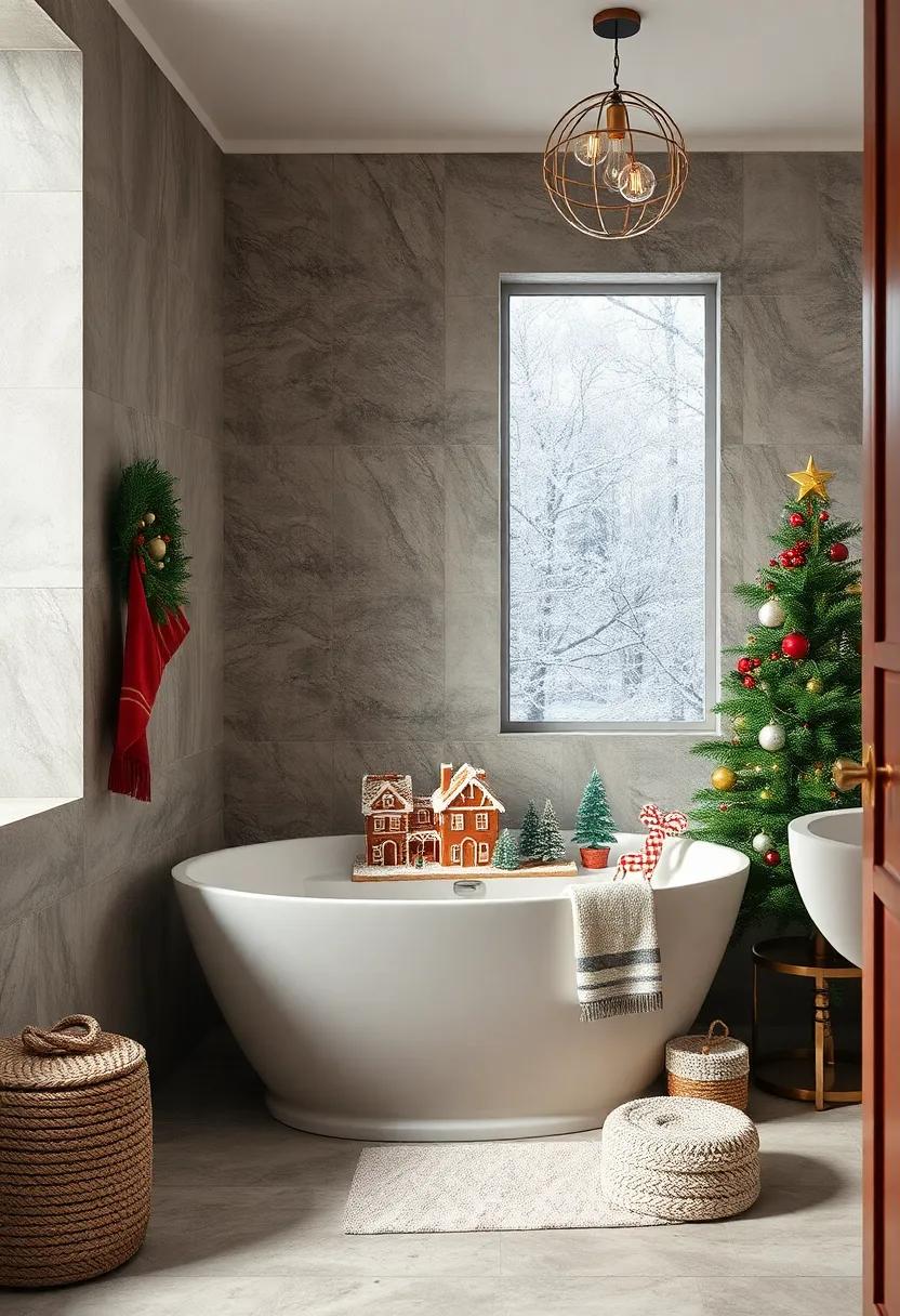 incorporate ‌a gingerbread house or holiday village scene on the counter or bathtub for whimsical charm
