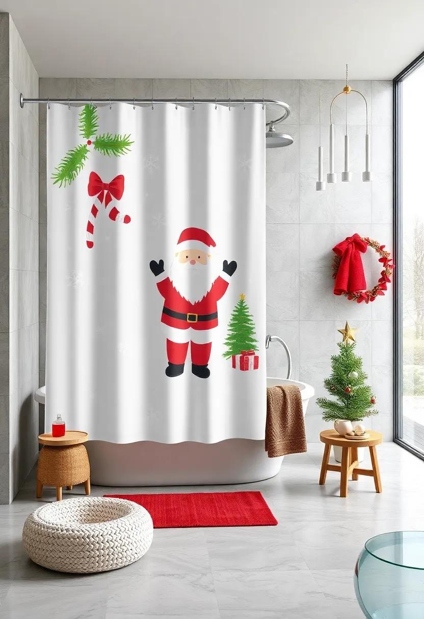 Place a⁢ cheerful‍ holiday shower ‍curtain with snowflakes⁤ or Santa ⁤Claus to refresh ⁤your bathing area