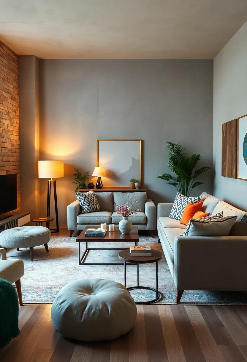 Experiment with lighting: Combine floor lamps, table lamps, and string lights to create an inviting ambiance