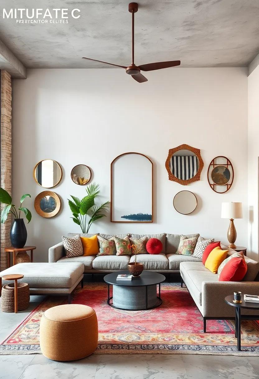 Use mirrors strategically: Hang various shaped mirrors to reflect light and make the space feel larger