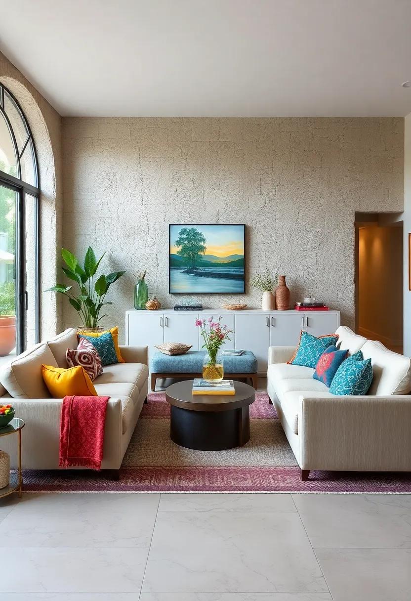 Use slipcovers creatively: Change the look of your seating easily with colorful or patterned slipcovers