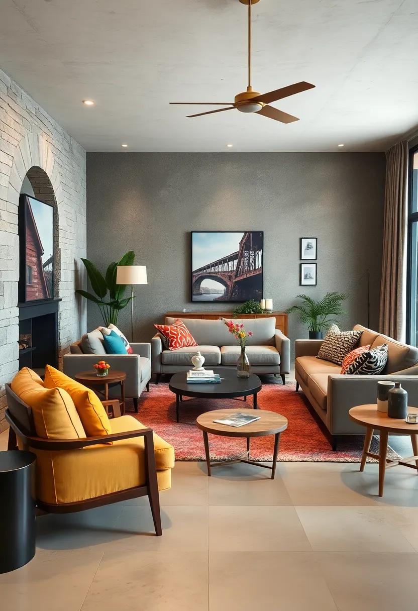 Choose mismatched seating: Opt for a mix of chairs and sofas in different styles for a relaxed, informal feel