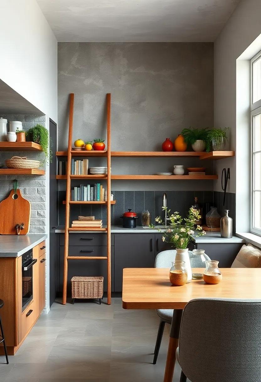 Add a Vintage Ladder: A decorative wooden ladder can serve as unique display space for cookbooks or plants while adding rustic charm