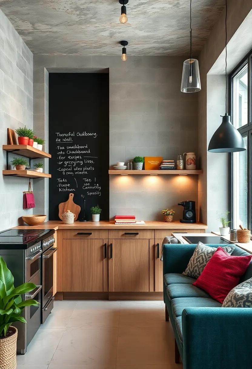 Hang a Chalkboard Wall: Transform a small wall into a chalkboard surface for jotting down notes,recipes,or grocery lists,adding a playful element