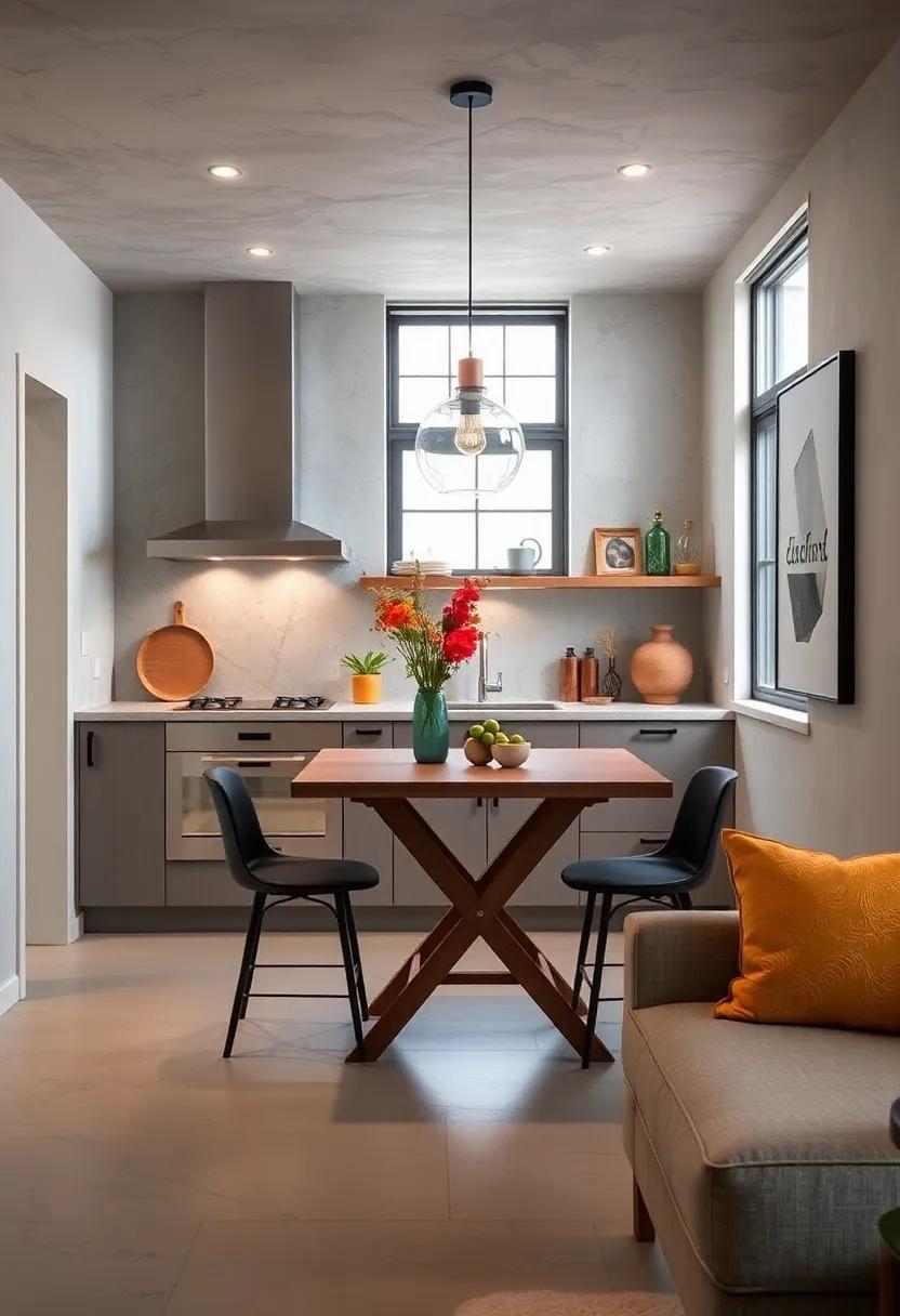 Incorporate a Fold-Down table: A versatile fold-down table can serve as extra prep space or dining area when needed, then tuck away when not in use