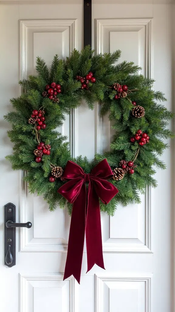 evergreen wreath with vibrant red berries