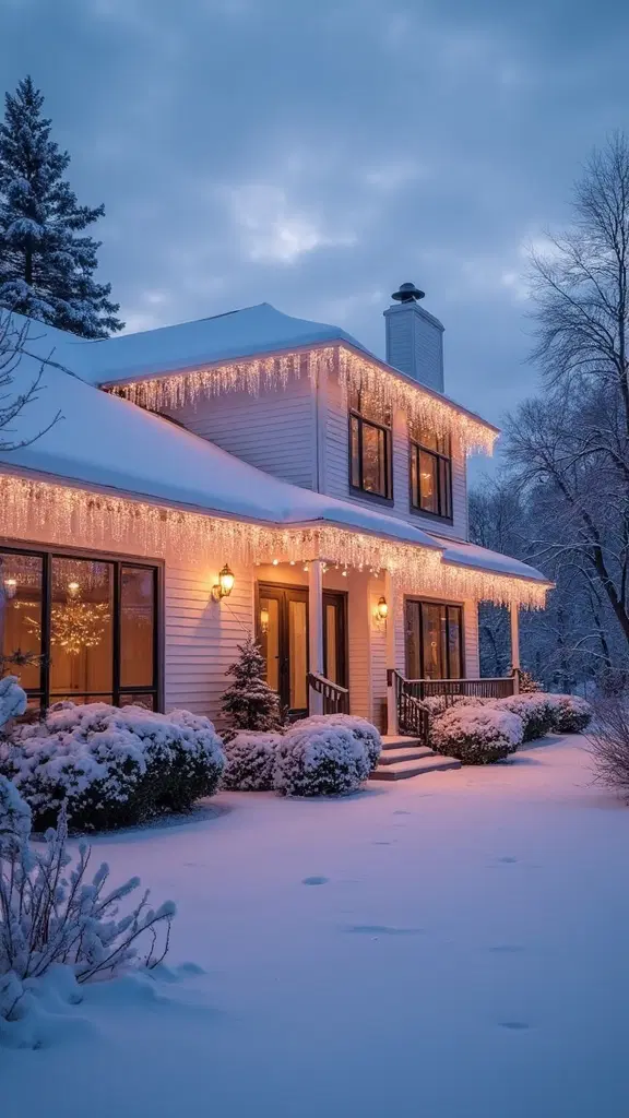 stylish icicle lights on roofline
