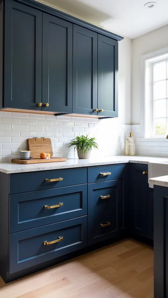elegant navy blue kitchen cabinets