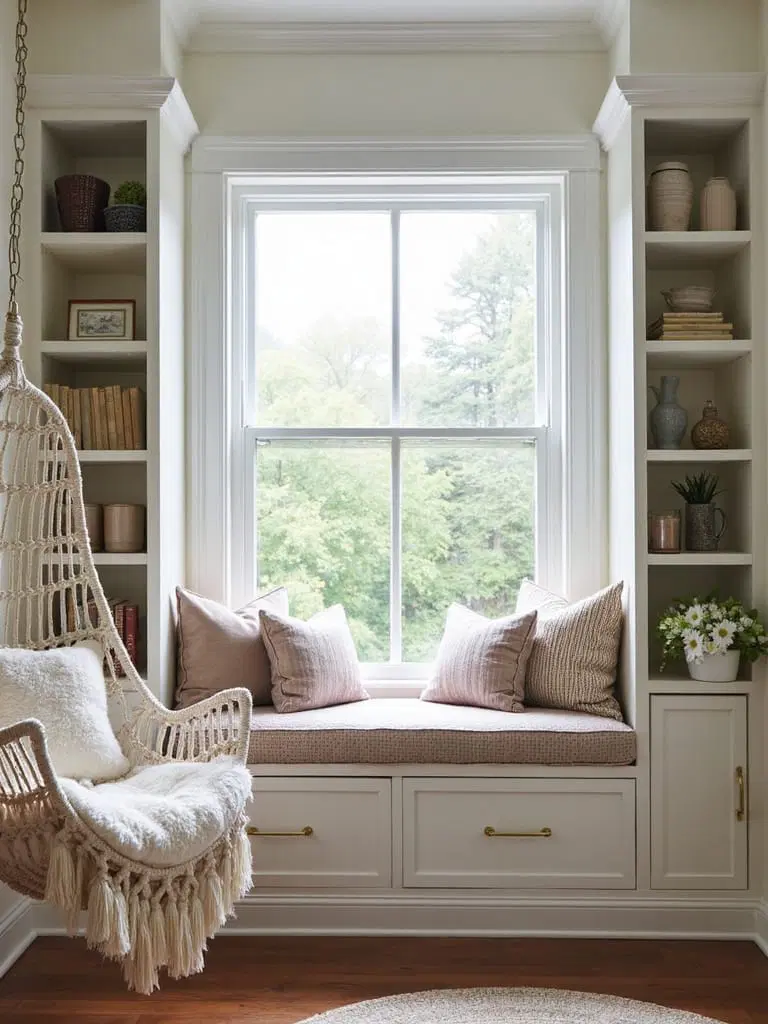 reading nook with built-in shelves