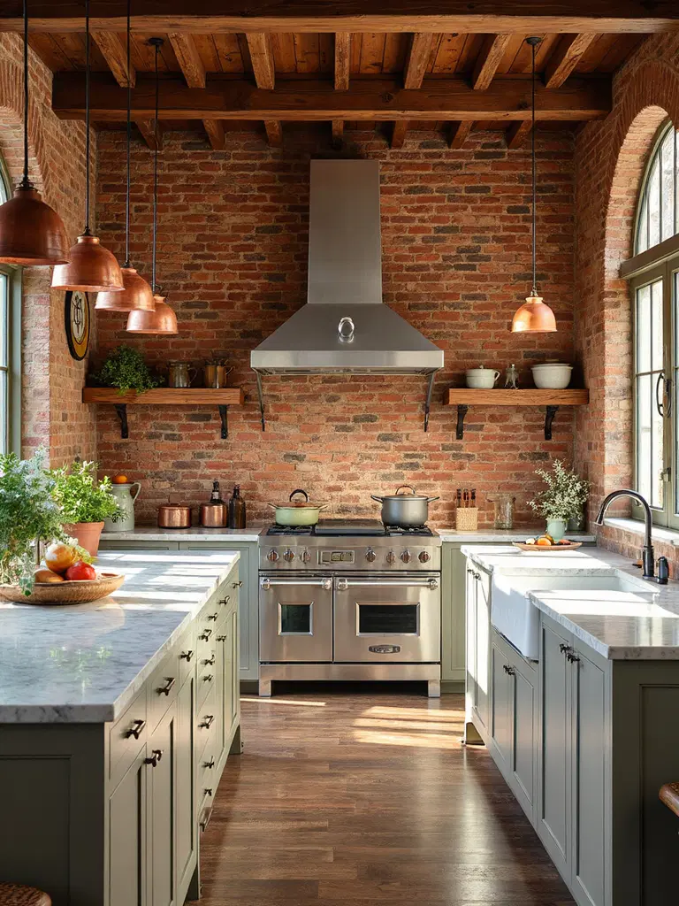 rustic kitchen focal point with exposed brick