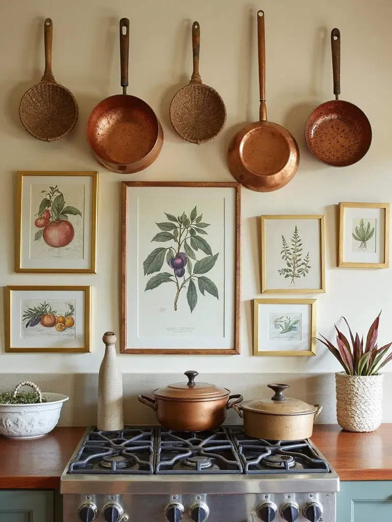 eclectic boho inspired kitchen gallery wall
