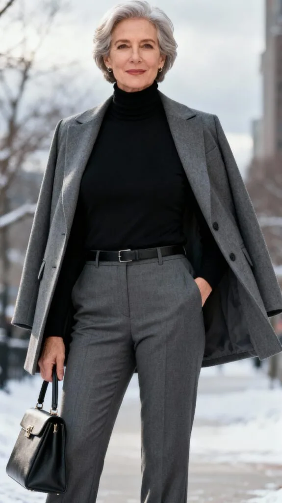 Black Turtleneck and Gray Coat