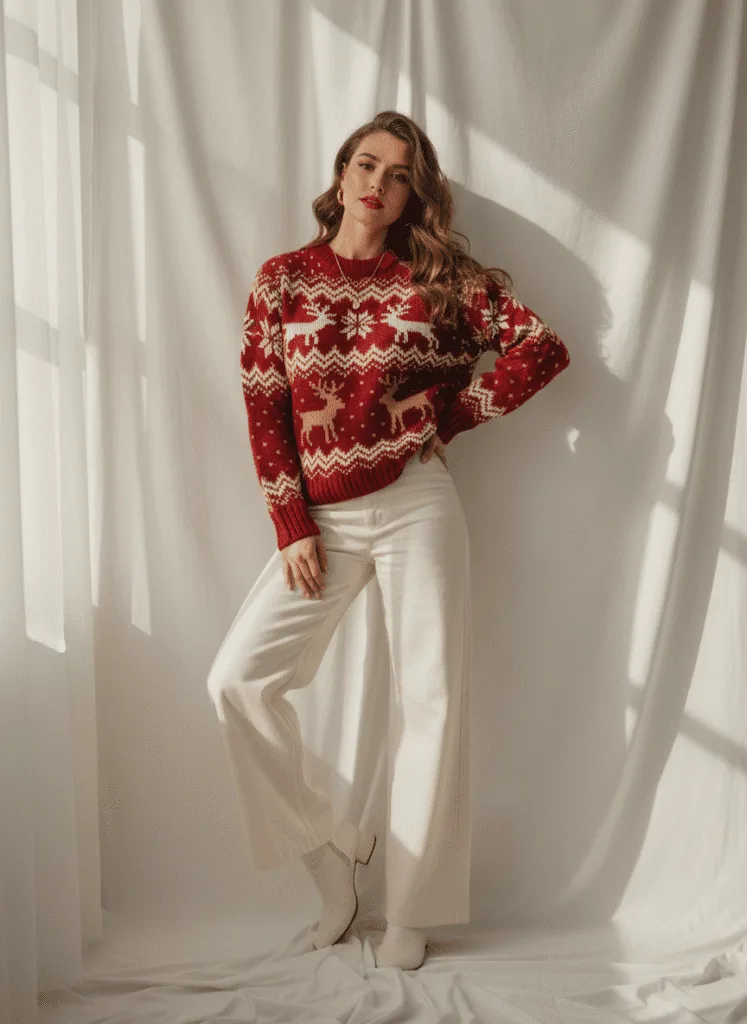 Christmas jumper with wide-leg pants