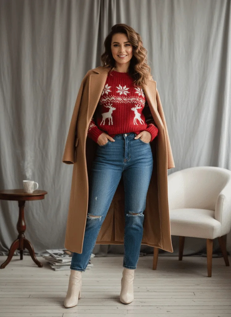 Jumper with jeans and wool coat