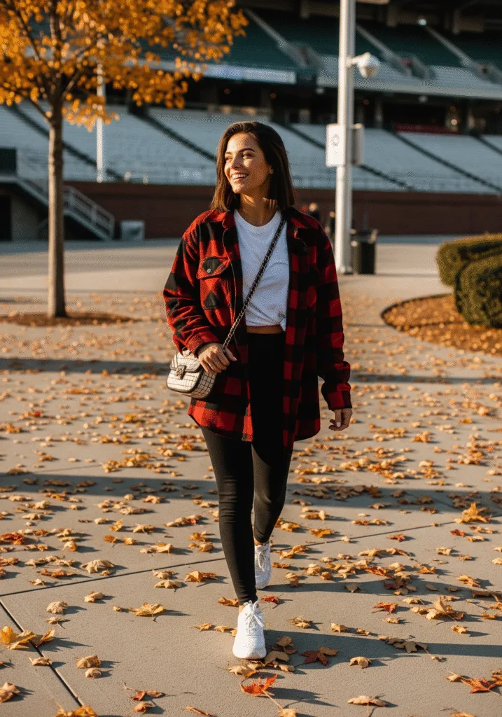 Flannel layering hockey mom outfit