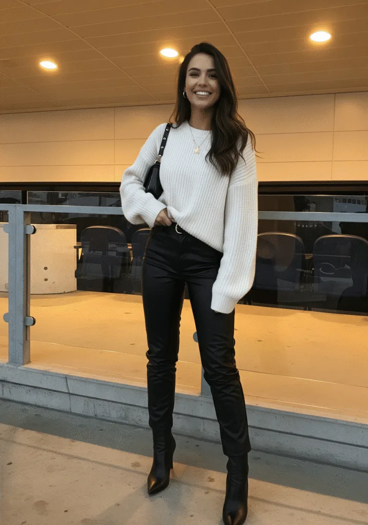 Oversized sweater with faux leather pants
