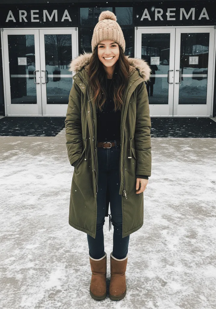 Parka with fleece-lined boots