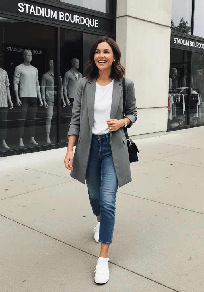 Longline blazer with sneakers