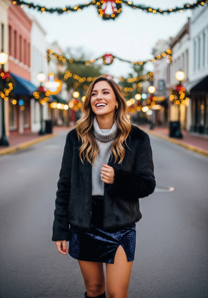 Velvet Mini Skirt with Faux Fur Jacket
