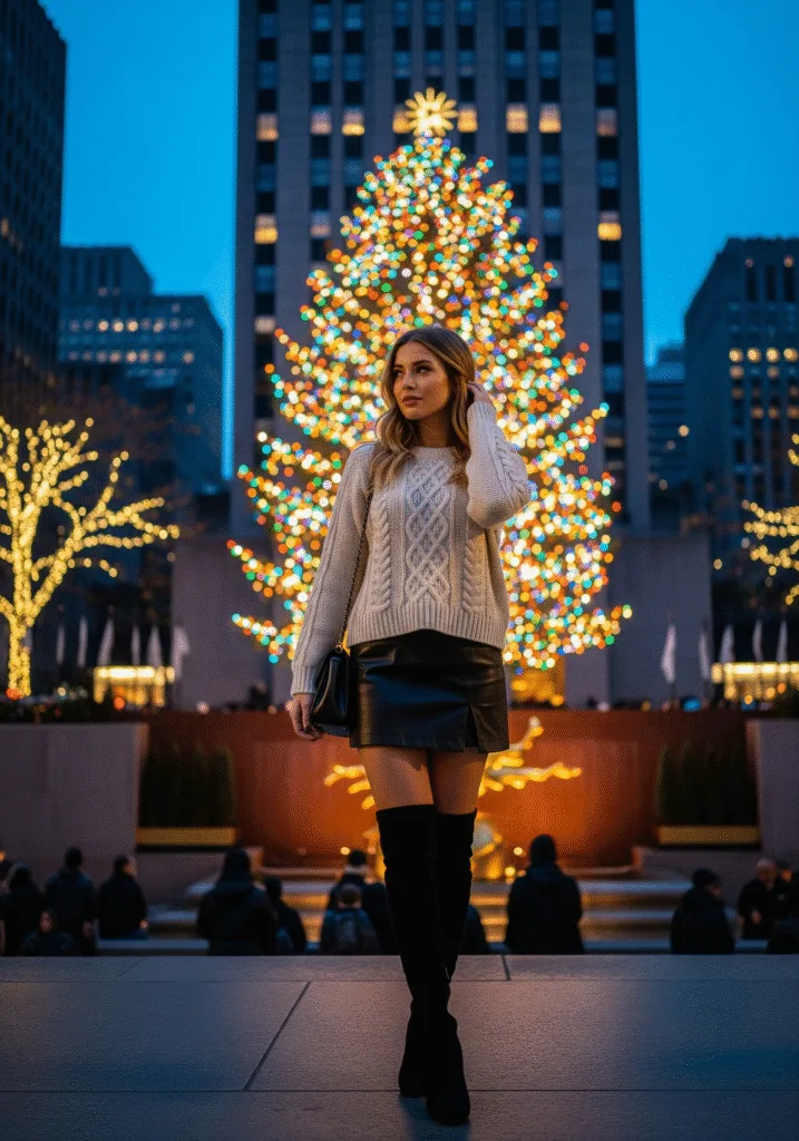 Cable Knit and Leather Skirt Ensemble