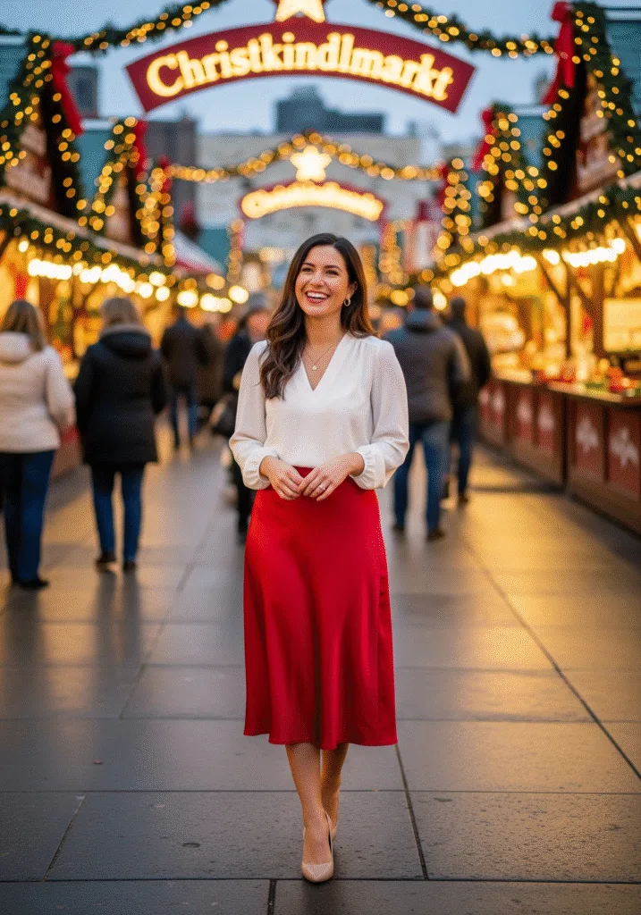 Red Satin Skirt Christmas Outfit