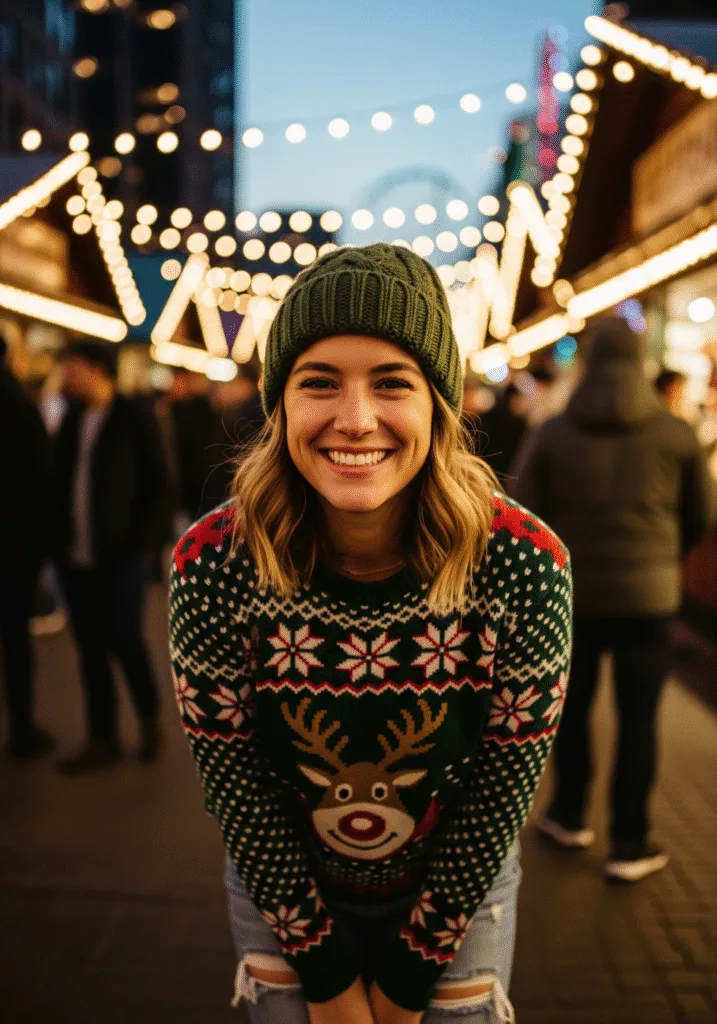 Graphic Sweater with Distressed Jeans