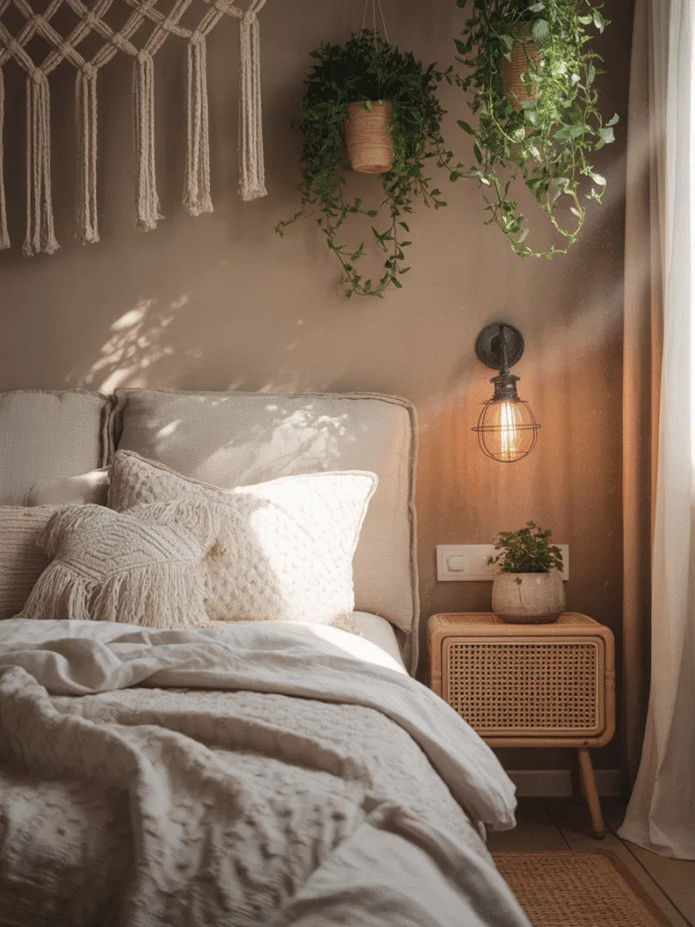 Ceiling hanging plants in macramé planters