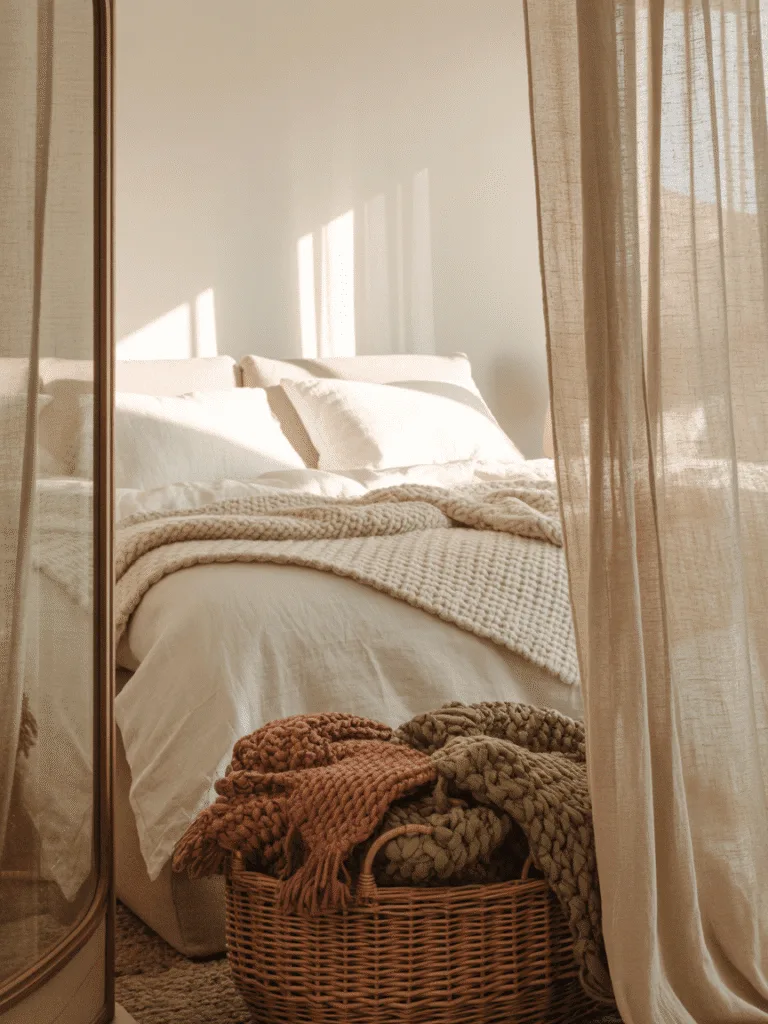 Corner mirror with textiles