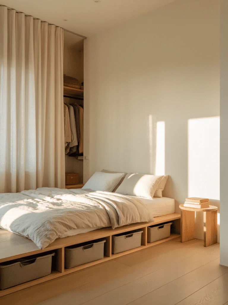 Hidden storage bins under bed