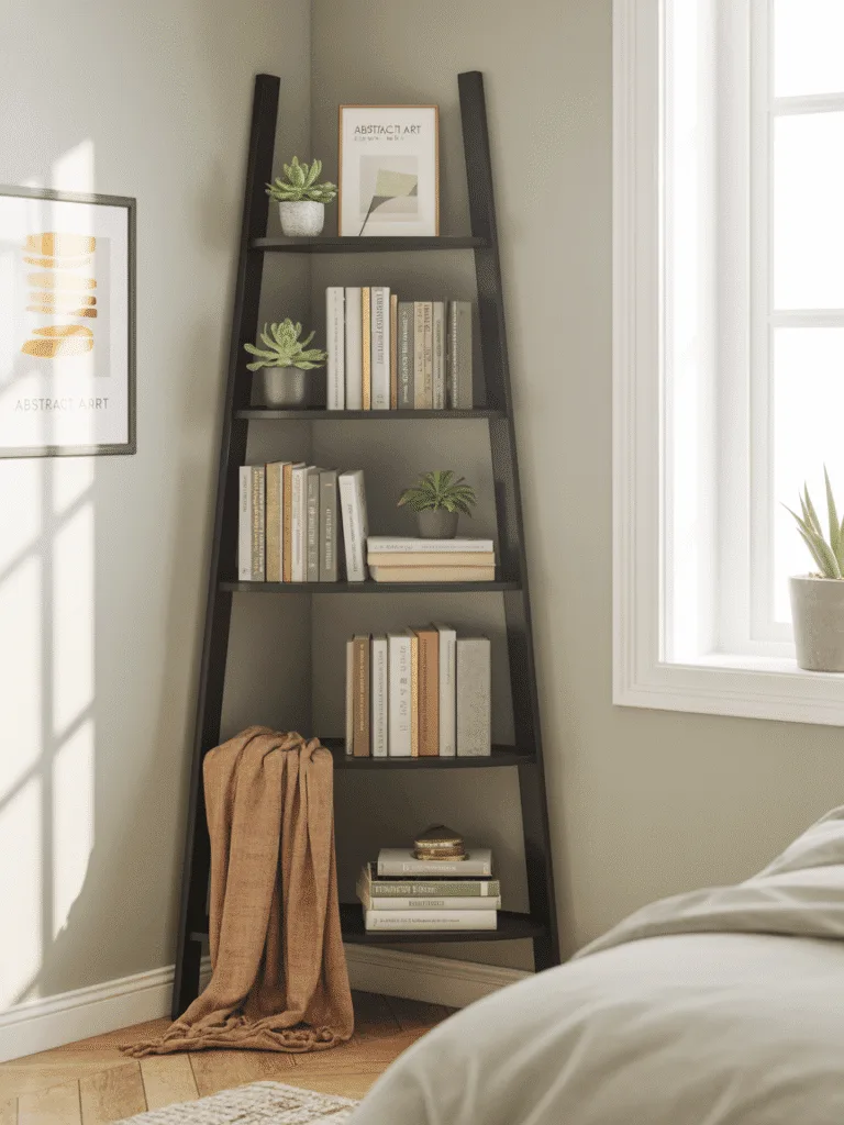 ladder shelf in corner