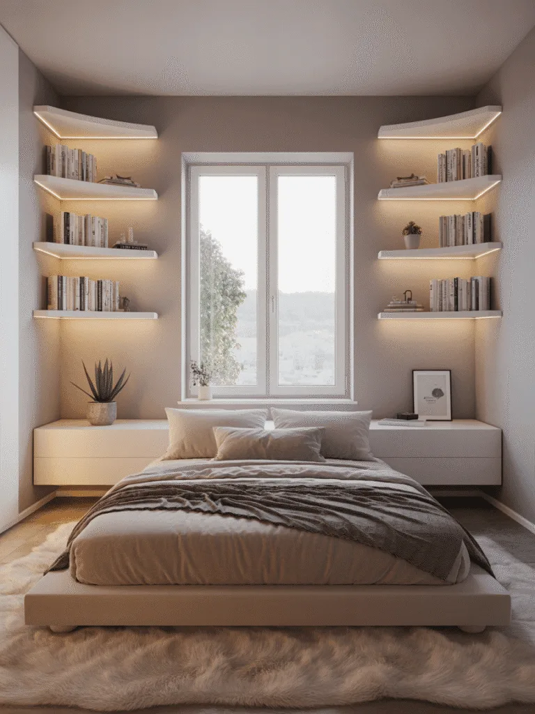 white shelves with LED lights