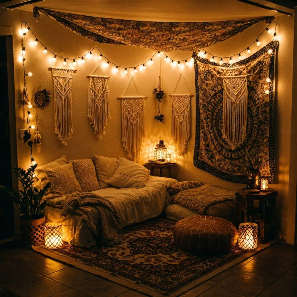 Vertical shelving in bedroom