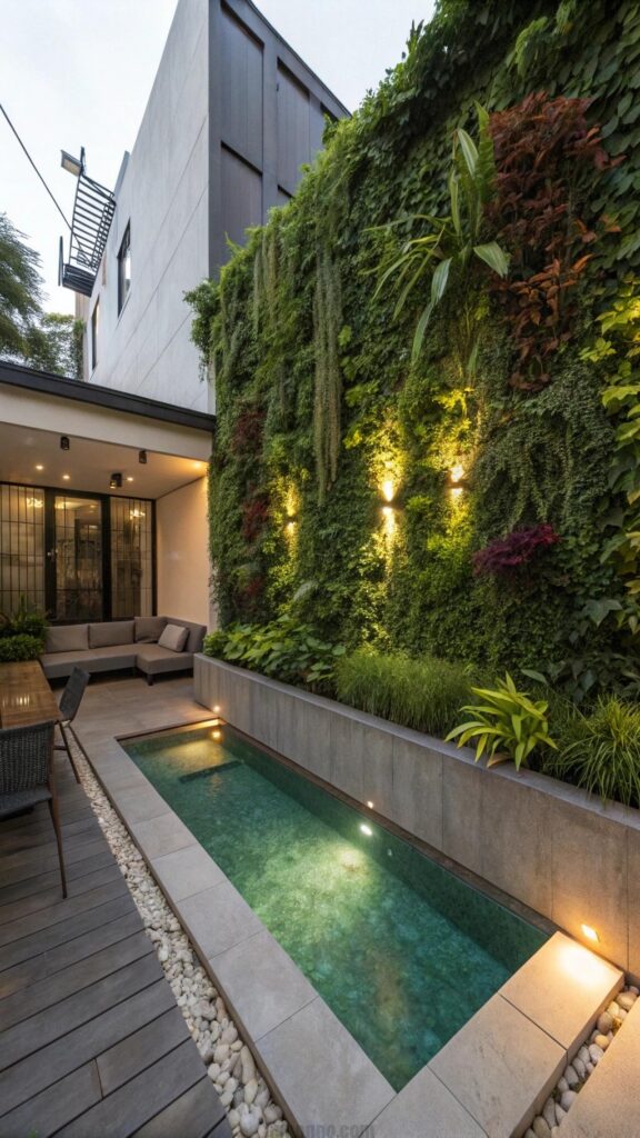 Urban backyard with vertical gardens