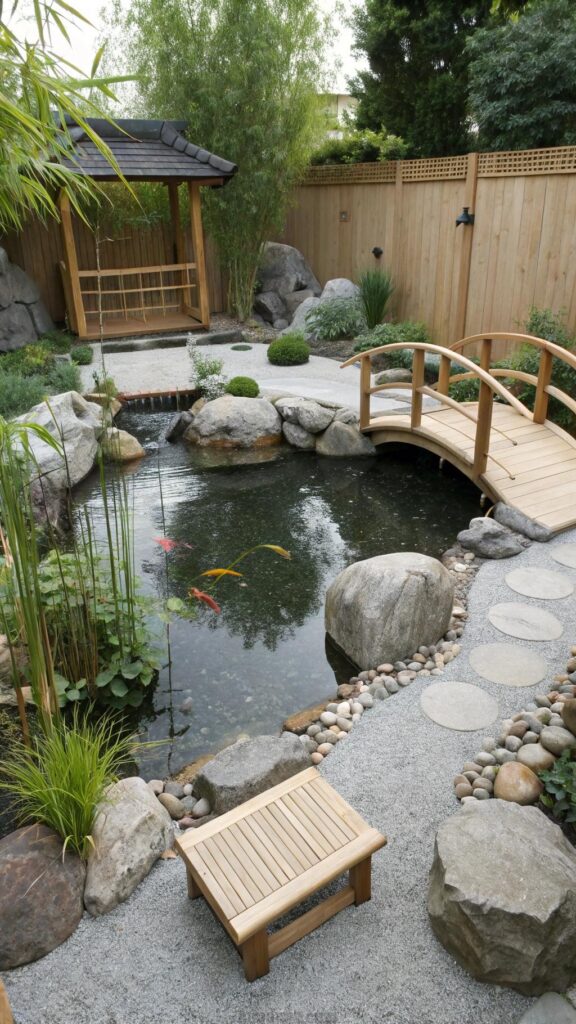 Zen garden backyard with koi pond