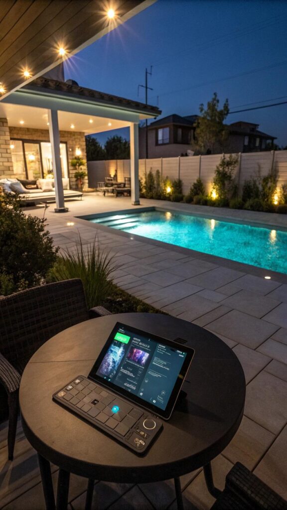 Backyard with integrated smart home technology