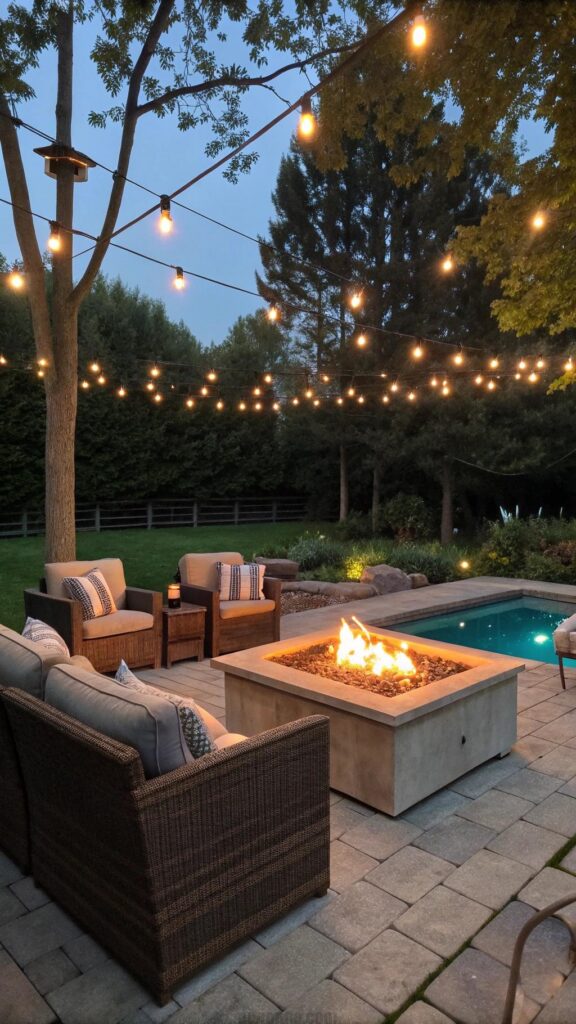 Outdoor fire pit in backyard