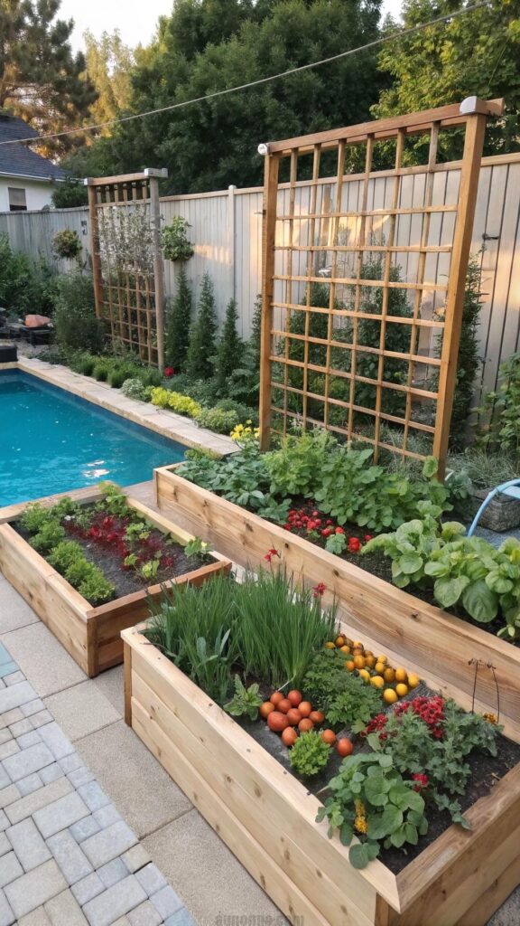 Edible garden integration in backyard