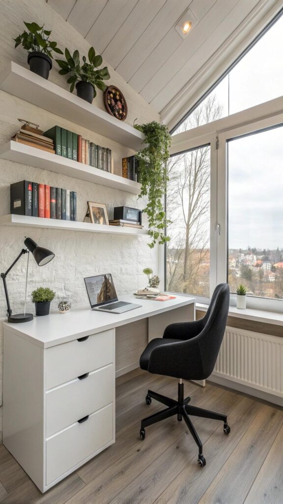 Modern home office setup in loft space