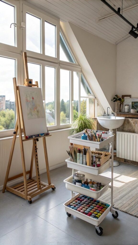 Bright art studio in a loft