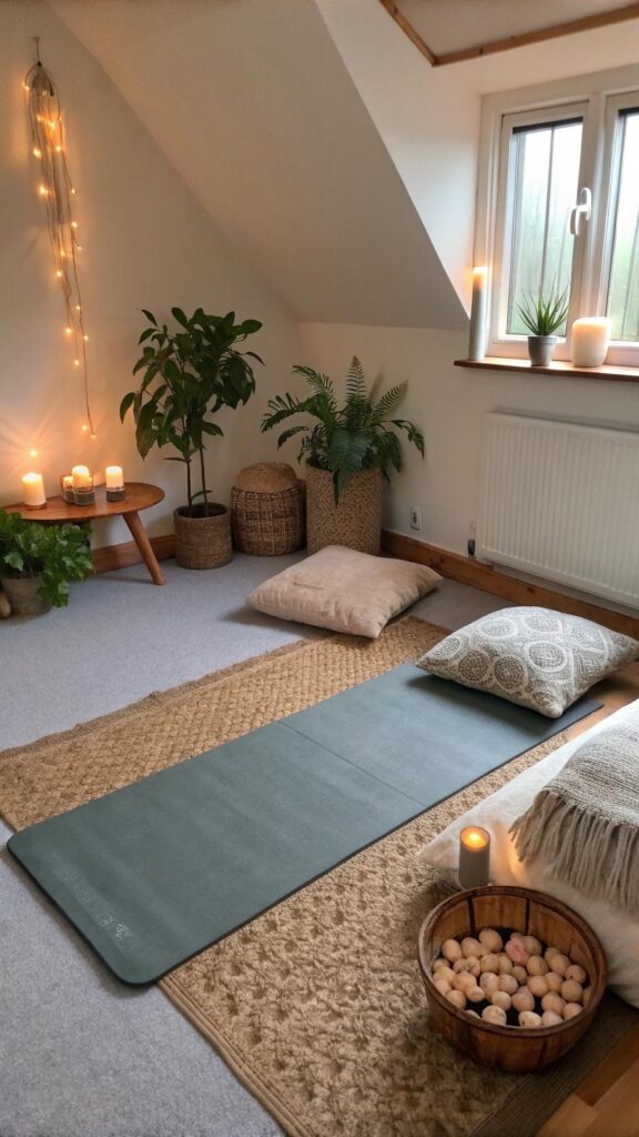 Calm meditation space in loft