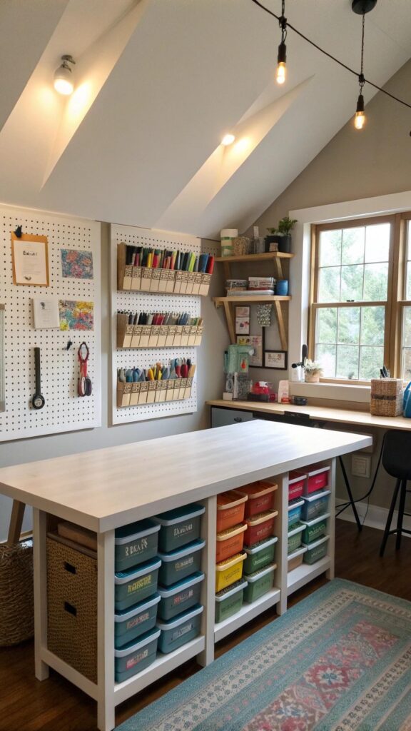 Craft room setup in loft