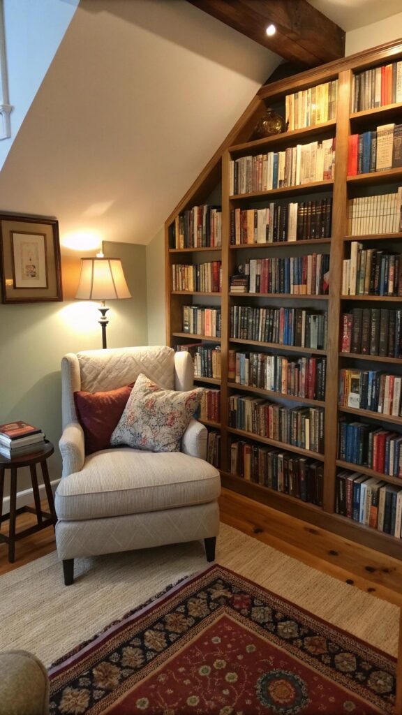 Mini library with floor-to-ceiling shelves