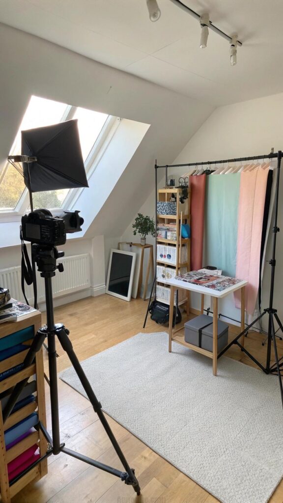 Photography studio setup in loft