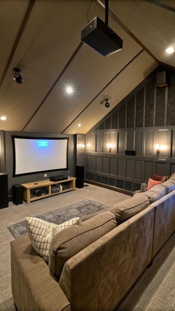 Home theater setup in loft
