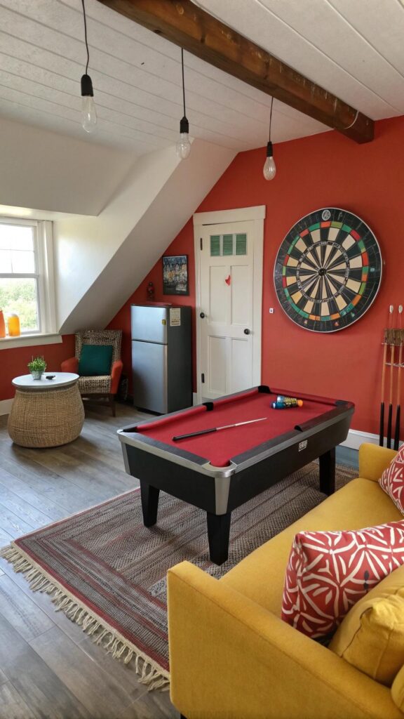 Game room with pool table and dartboard