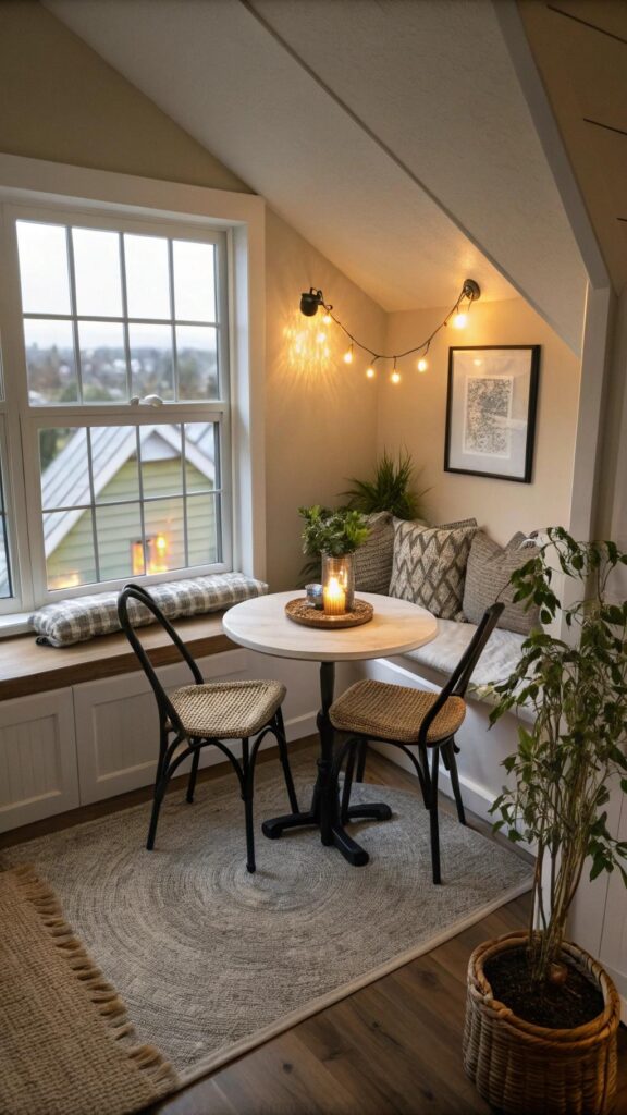 Breakfast nook in loft with window seat