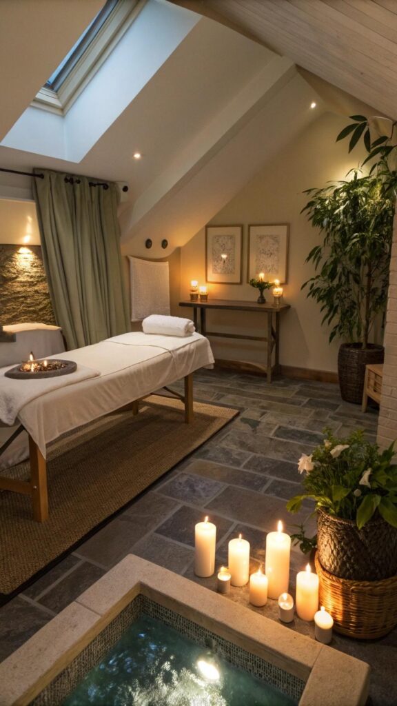 Home spa setup in loft